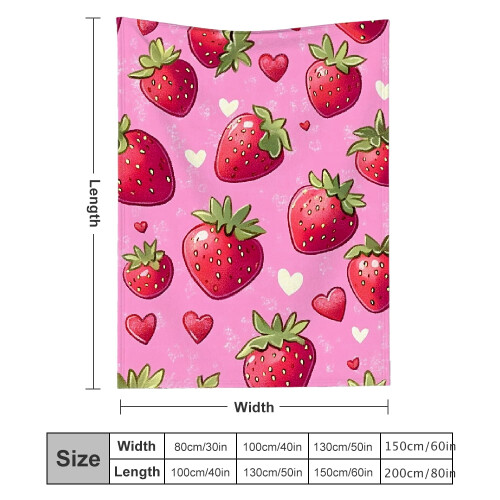 Pink Strawberry Flannel Blanket 30x40in 2