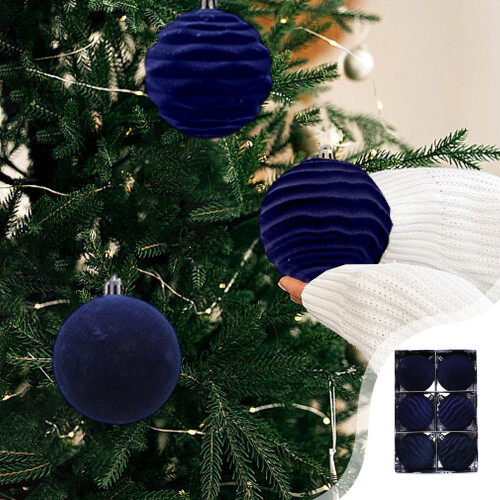 Christmas Tree Ornament Balls Flocked Blue 6 pcs 1