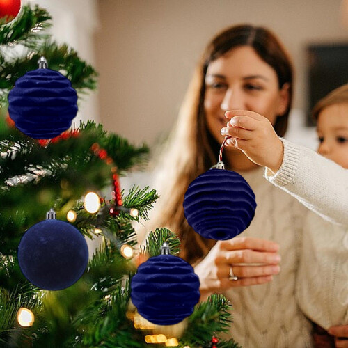 Christmas Tree Ornament Balls Flocked Blue 6 pcs 2