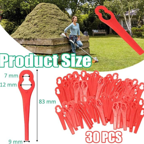 30-pakning plastgresstrimmerblader 83 mm trådløs trimmer reserveklippeblader kompatible med Einhel 1