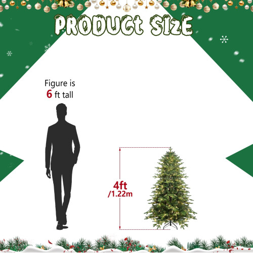 4FT Pre-Lit Hybrid Christmas Tree with 150 UL Lights and 1