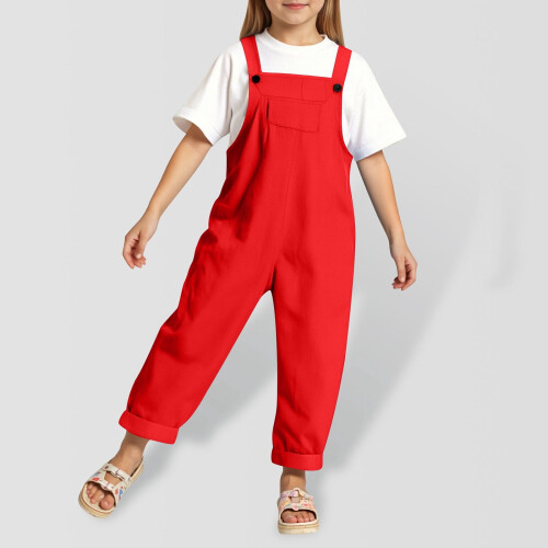 Kids Overalls Unisex Solid Color Soft Bib Pants 3-14 Years 1