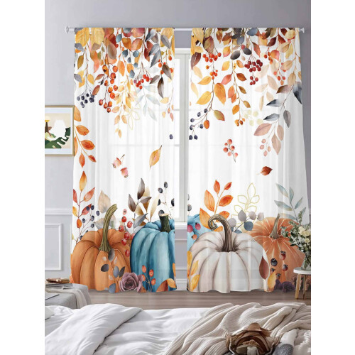 Pumpkin Sheer Curtains 52x84 in Fall Orange Brown 2