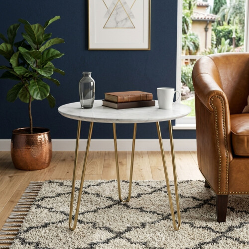 Modern Marble Coffee Table with Gold Hairpin Legs 1