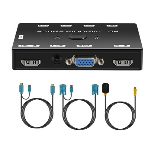 2X KVM  -Compatible+VGA 4K 1080P KVM  with -Compatible Port for 2 Hosts Sharing Mouse Keyboad 2