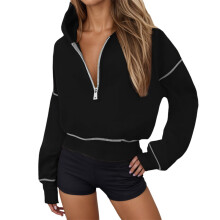 Women's Lightweight Quarter-Zip Hoodie with Pockets XL Black
