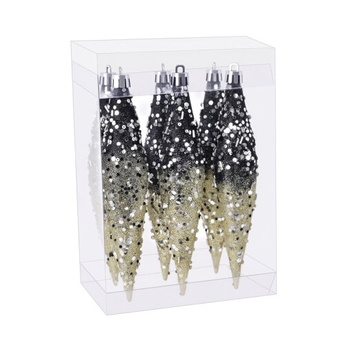 Black Christmas Ball Ornaments 6-Pack 6.7 Inch