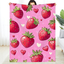 Pink Strawberry Flannel Blanket 40x50in Soft Warm