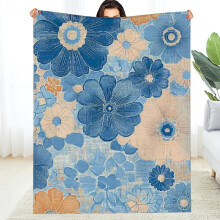 Flannel Blanket Blue Orange Flower 60x80in