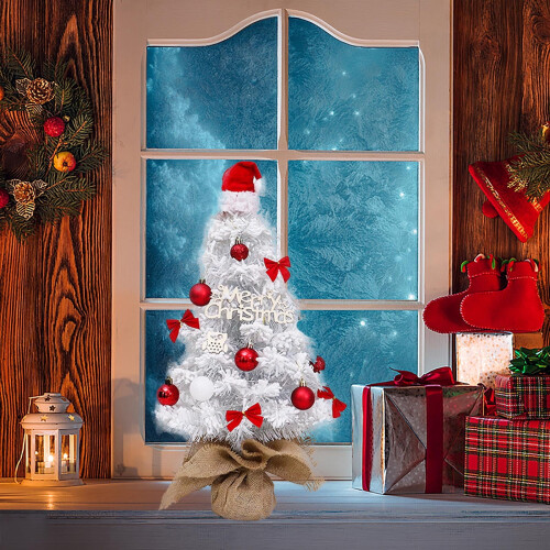 Mini Pre-lit Flocked White Christmas Tree with Lights and