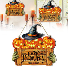 Semn de ușă din lemn pentru Halloween, design de dovleac, 1 bucată