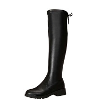 Dames kniehoge platformlaarzen met ronde neus, zwart, maat 9.5
