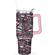 Bröstcancerdagen-tumbler 125 cl med handtag och sugrör