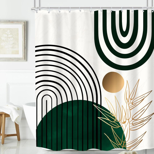 Abstrakt duschdraperi Grön Chic 72x72 tum Boho Tropisk