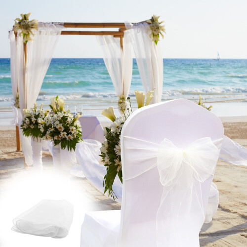 Conjunto de 12 laços de organza brancos e duráveis para cadeiras.
