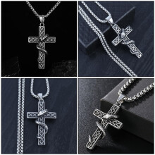 Colier cruce din oțel titan negru pentru bărbați, 47 cm