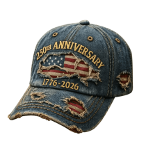 Gorra de béisbol azul vintage lavada con bordado patriótico