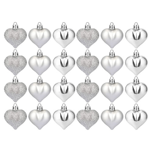Heart-Shaped Christmas Tree Ornaments Silver 24 PCS
