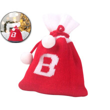 Saco de presente de Natal tricotado com cordão, vermelho e branco, tipo saco de Papai Noel