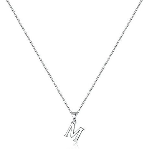Sterling Silver Initial Pendant Necklace A-Z on Figaro Chain