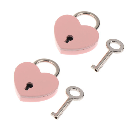 Mini hjerteformede metalhængelåsesæt 2 stk. pink