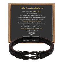 Bracciale da uomo in acciaio inossidabile con chiusura magnetica e cordino in pelle, regolabile, flessibile e resistente.