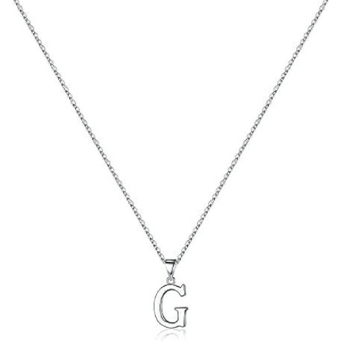 Sterling Silver Initial Pendant Necklace A-Z on Figaro Chain