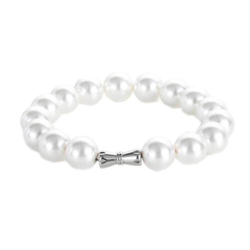 Colar feminino de aço inoxidável com pérolas, prateado, 10 mm