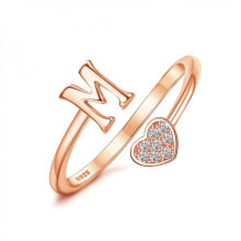 925 Sterling Silver Heart Initial Ring Rose Gold Plated
