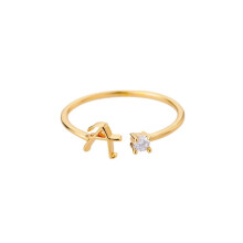 Bague initiale pour femme en acier inoxydable plaqué or, ajustable