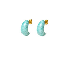 Boucles d'oreilles puces en acier inoxydable émaillé vert pour femmes, en forme de larme