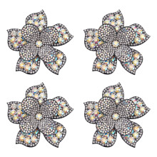 Parche de aplique de flor con diamantes de imitación para coser, 4 piezas, 65x65x10 mm