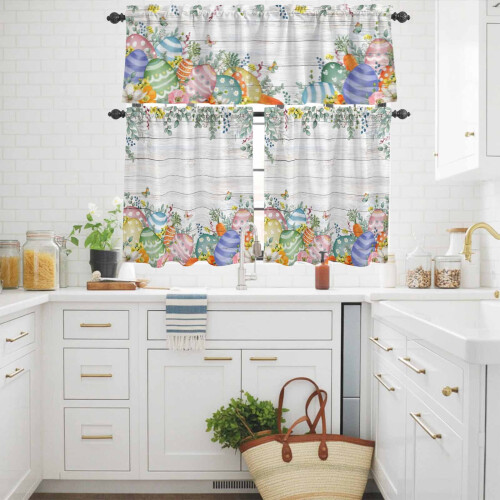 Kitchen Curtains and Valances Set Spring Floral Leaf White 2