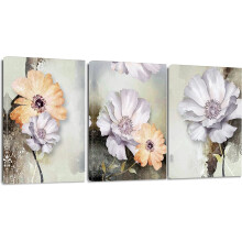 Ensemble de 3 toiles décoratives à motifs floraux jaunes et blancs, 12 x 16 pouces