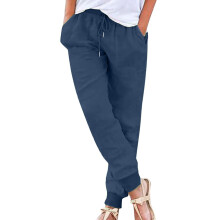 Women's Cotton Linen Tapered Pants with Elastic Waist and