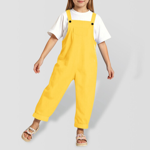 Kids Overalls Unisex Solid Color Soft Bib Overall for 3-14 1