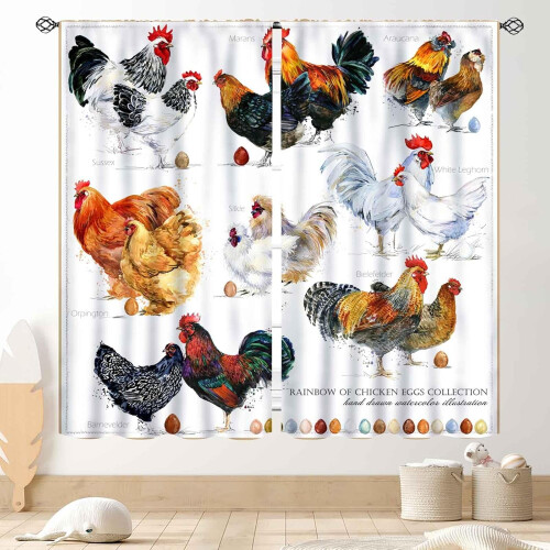 Rooster Kitchen Curtains Farmhouse Chicken Pattern Blackout