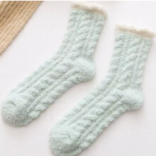 Calcetines de felpa verde claro, mezcla de lana, calcetines cálidos para dormir (3 pares)