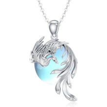 Sterling Silver Phoenix Pendant Necklace with Moonstone or