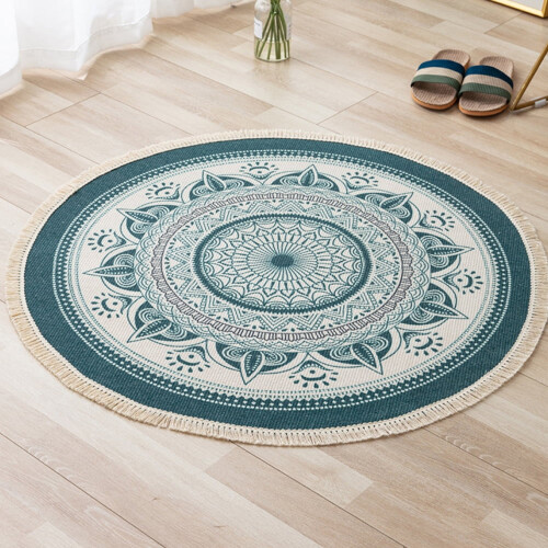 Grønt mandala rundt teppe 86x86 cm sklisikkert