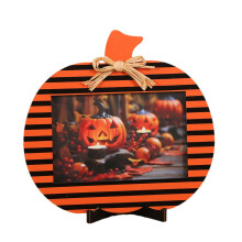 Wooden Pumpkin Photo Frame Orange Black Bowknot 4x6
