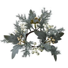 Christmas Candle Ring Wreath with White Berries and Snowy