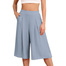 Pantalones capri de mujer de talle alto y pierna ancha, color gris, talla S