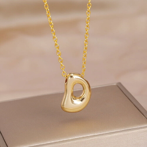 Bubble Letter Necklace Gold Plated Dainty Initial Pendant