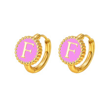 Pendientes de aro pequeños de acero inoxidable para mujer con inicial, color rosa.