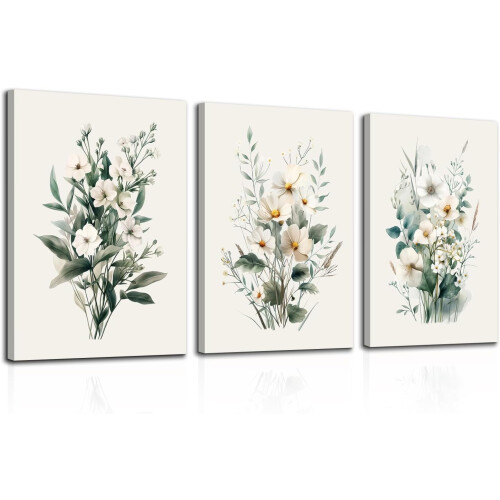 Ensemble de tableaux muraux aquarelle Fleurs – Toile florale botanique