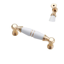 Ceramic Cabinet Handles White Gold 2-Pack 96mm Hole Center