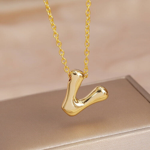 Bubble Letter Necklace Gold Plated Dainty Initial Pendant