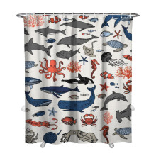 Zasłona łazienkowa Shark z poliestru, wodoodporna, 72x84 cale