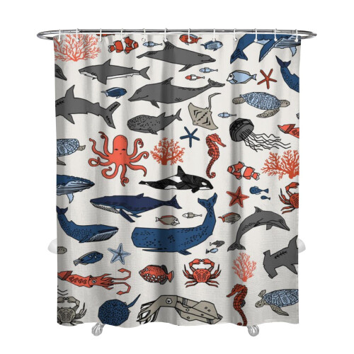 Haifisch-Badezimmervorhang aus Polyester, wasserdicht, 183 x 213 cm